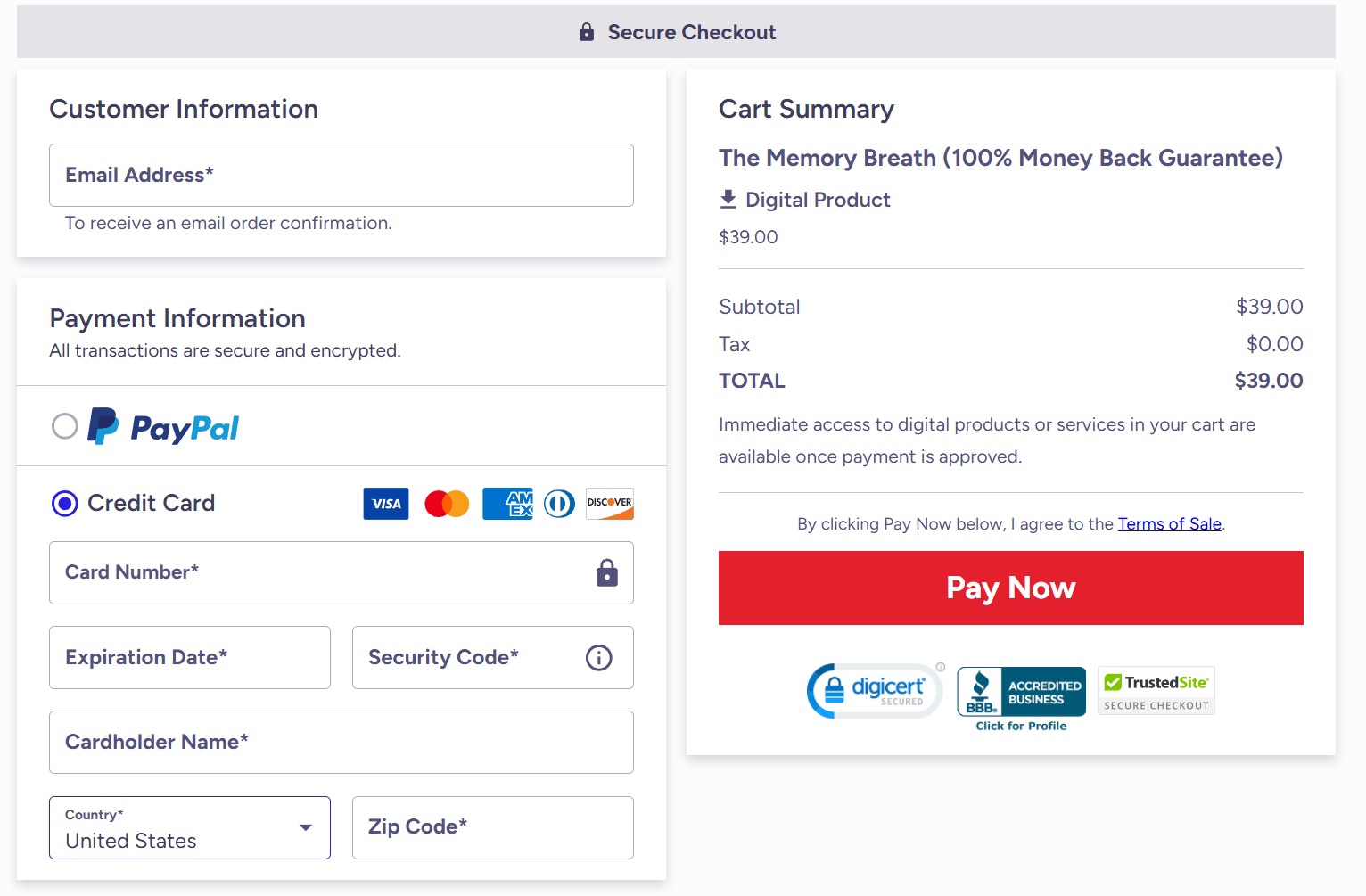 Memory Breath order page